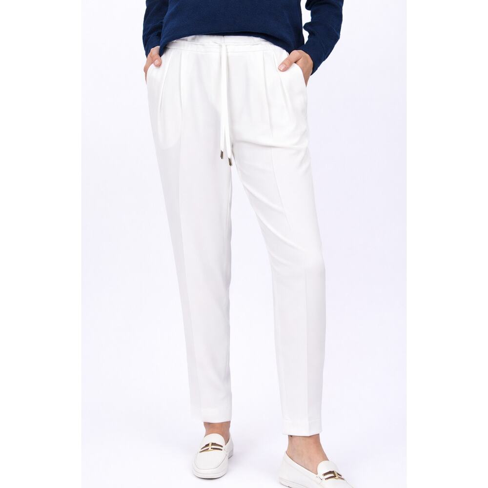 NEW Antonelli Firenze Trento Repe Drawstring Silk Pants Womens Large White